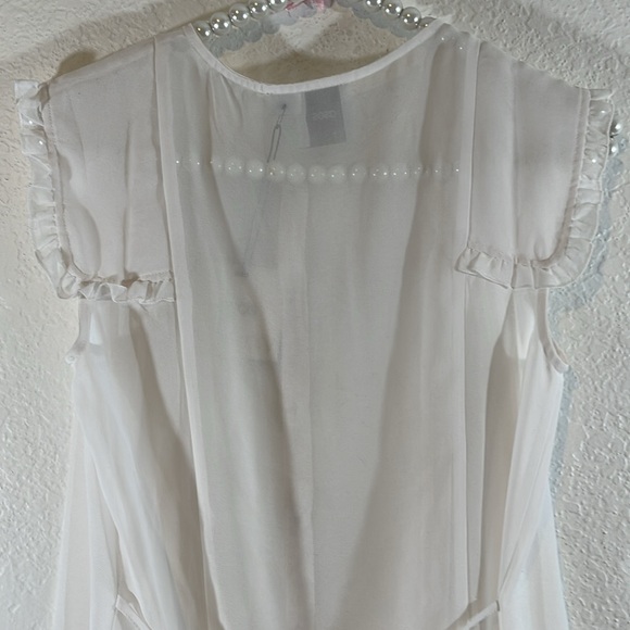 ASOS MATERNITY White Sheer Ruffle Trim Button Front Blouse Short Sleeve Sz 4 NEW - Picture 5 of 8